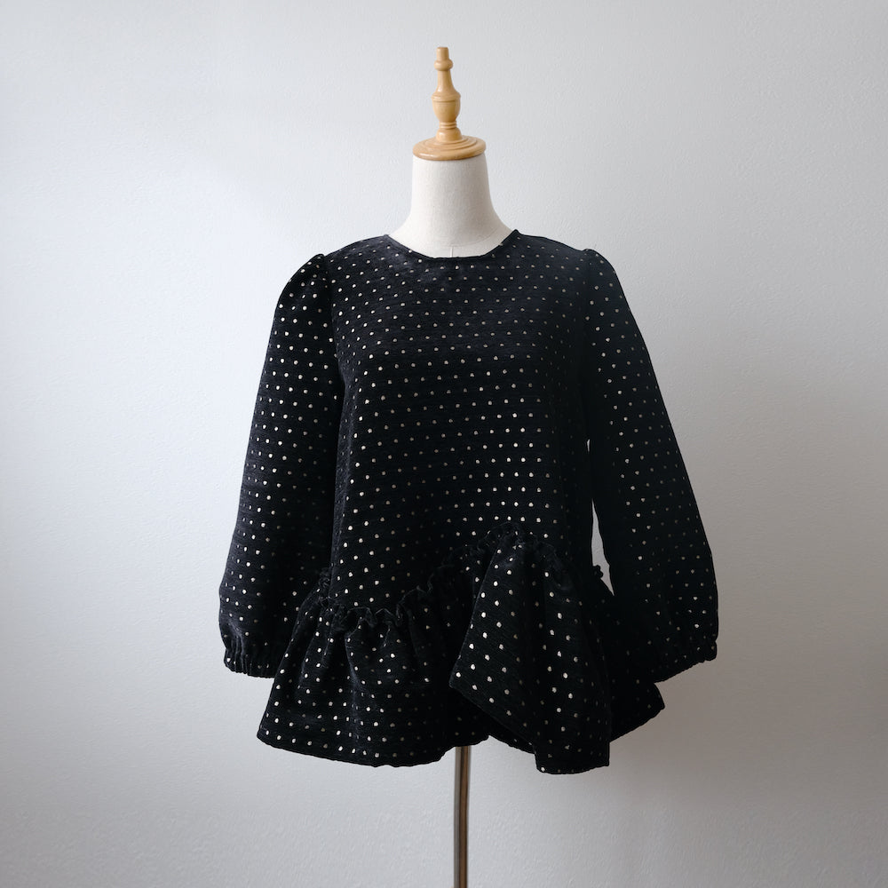 Dot Embroidered Long-Sleeve with Frilled Hem （LA0137 dot）