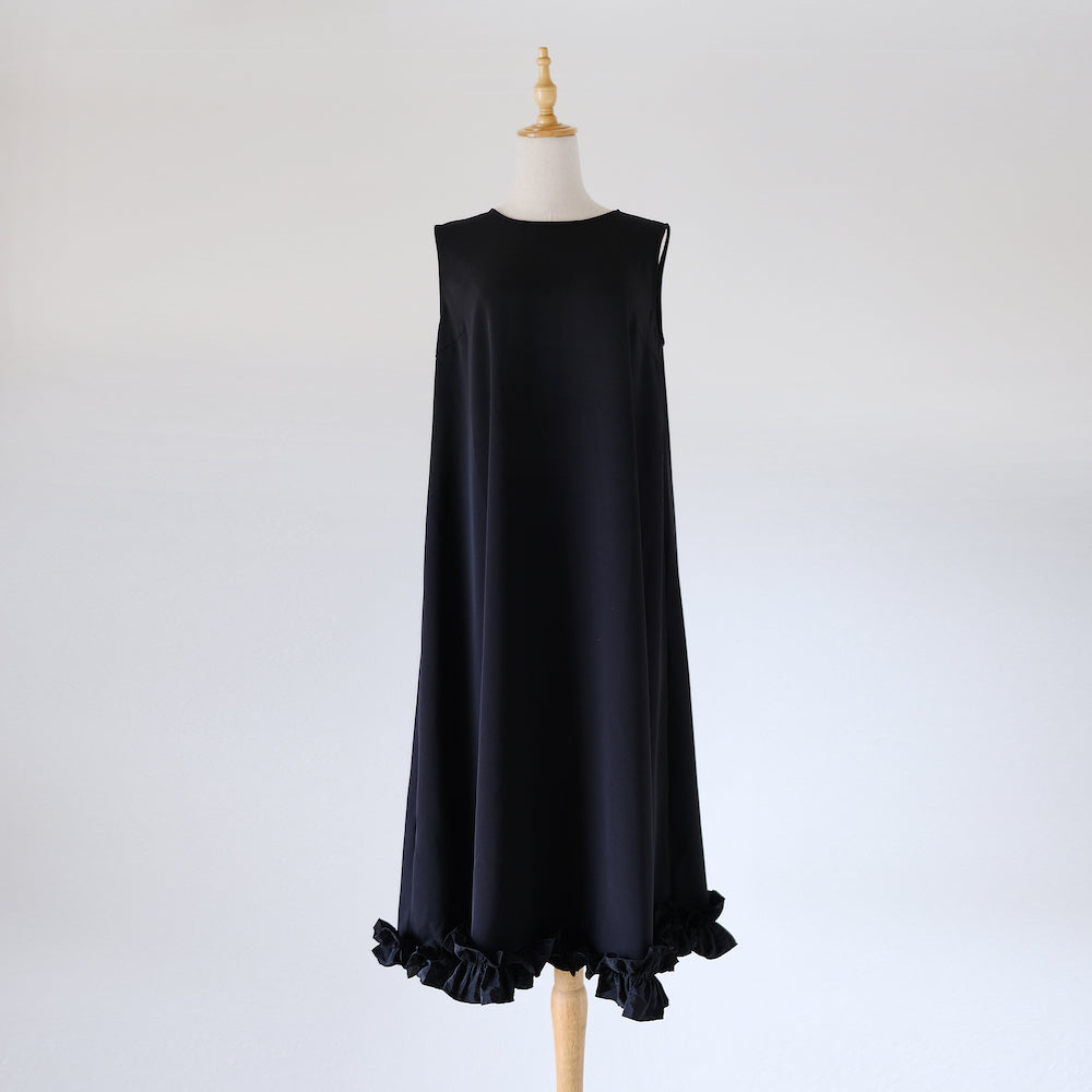 Hem frill long black dress LA0098