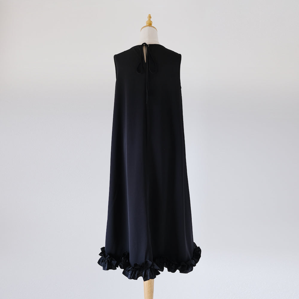 Hem frill long black dress LA0098