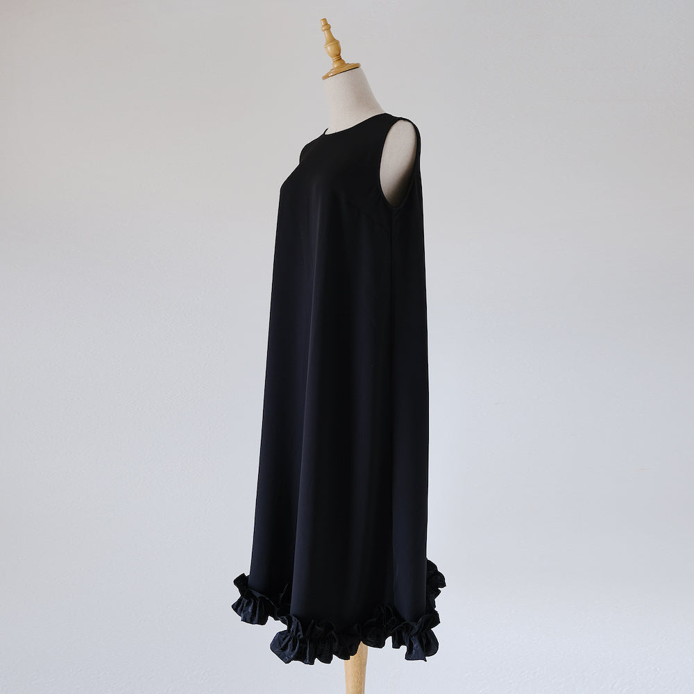 Hem frill long black dress LA0098