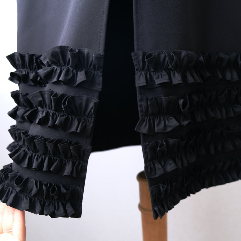 Hem frill long skirts black LA01098