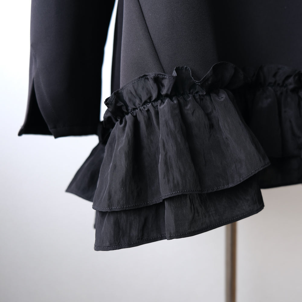 Long sleeve hem frill blous black LA0135