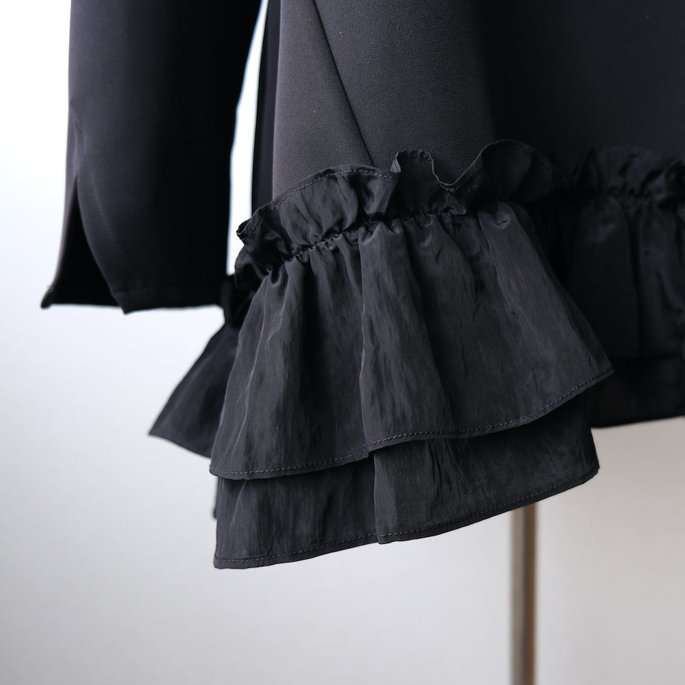 Long sleeve hem frill blous black  LA0135