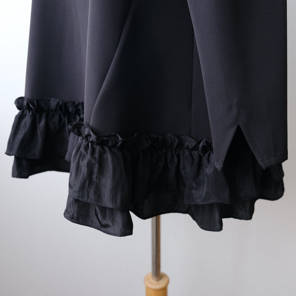 Long sleeve hem frill blous black  LA0135